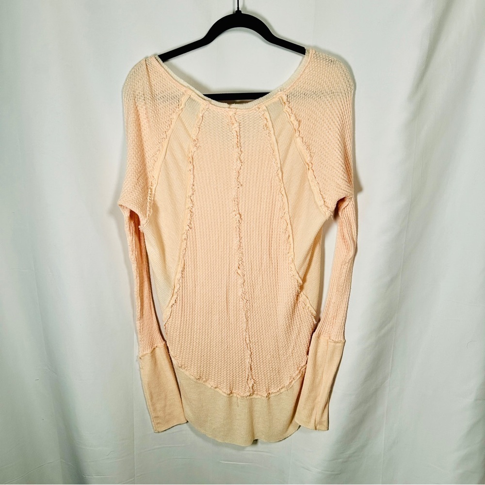 Free People We The Free Oversized Thermal Exposed Seam Pastel Blush Boho Top XS - Picture 8 of 10